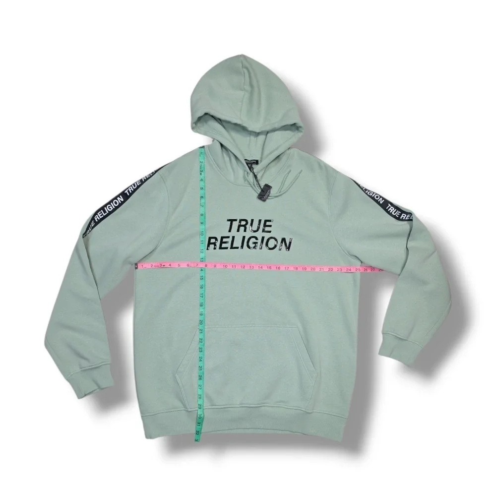 True Religion Logo Pullover Drawstring Mint‎ Green Hoodie Men's 3XL Fits 2XL